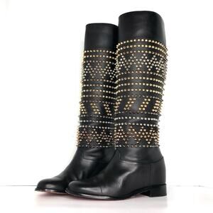 Christian Louboutin Rom Chic Flat Calf Spike Knee High Boots Women’s 37 Shoes